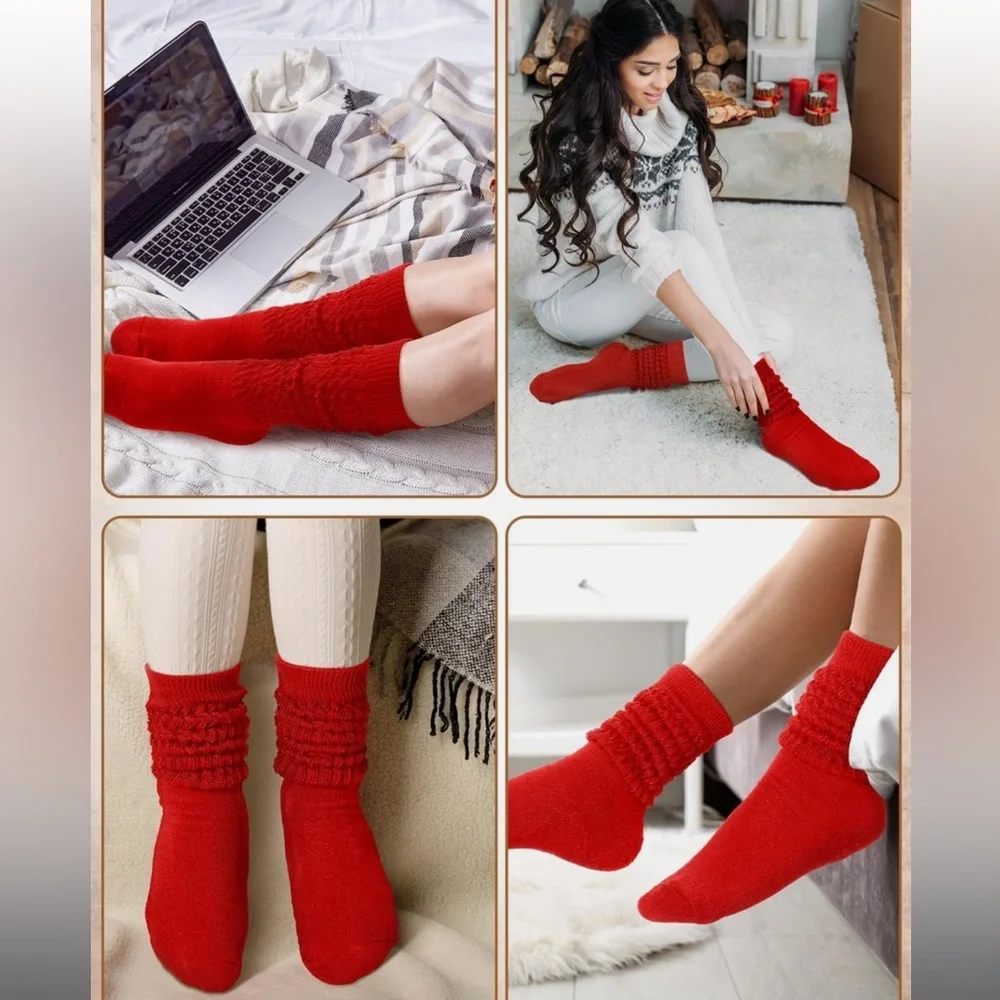 Bundle 2/$17 or 3/$25 NEW Thick Red Slouch Cotton Knee High Scrunch Sock